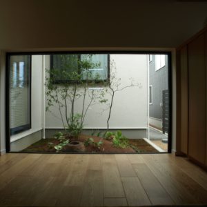 地窓から見える雑木の坪庭
